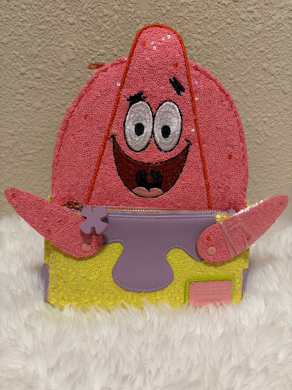 Loungefly Patrick Star SpongeBob Sequin Backpack Moveable Arms NWT